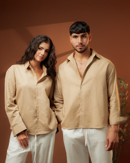 Pearl Latte Unisex Pure Linen Shirt